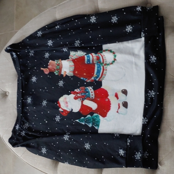 US 12 Santa Snowman Christmas Off the Shoulder Long Sleeve Sweatshirt Style Top - Picture 1 of 4